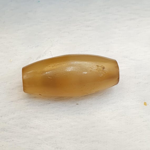 Antique Yellow Agate Bead 25.3mm, Ancient Honey Chalcedony Barrel Bead,  Rare Collectible Bead Amulet