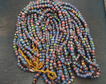 Perles De Verre Vintage Millefiori - Motif Plume Et Chevron 25x10 Mm - Occasion