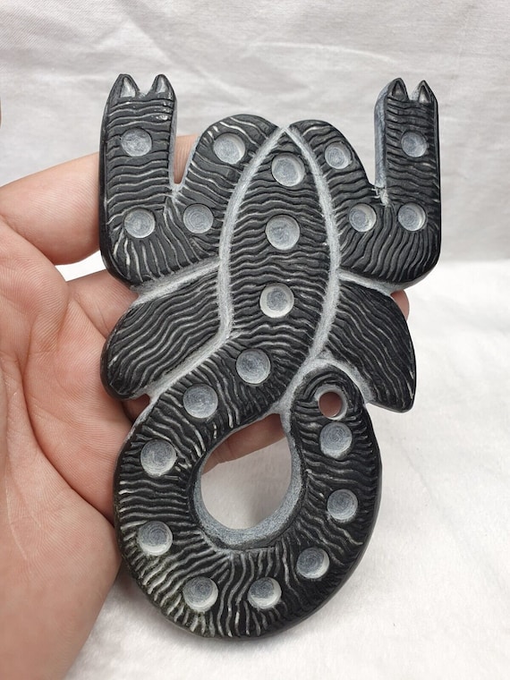 Ancient jiroft civilization black chlorite stone figure of mystical scorpion
