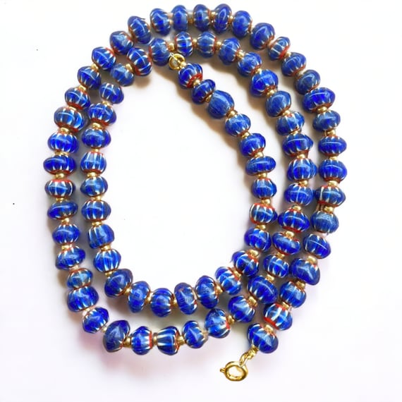Vintage blue chevrons  multilayers glass beads necklace n-2011Gift