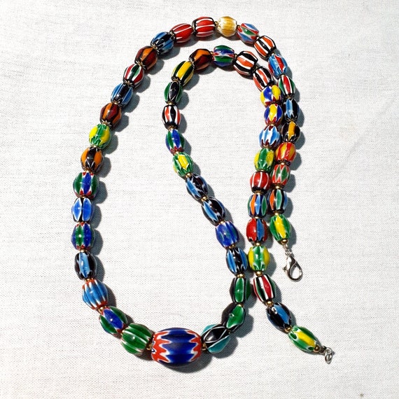 Venetian inspired glass beads multicolor chevron beads necklace #108Gift