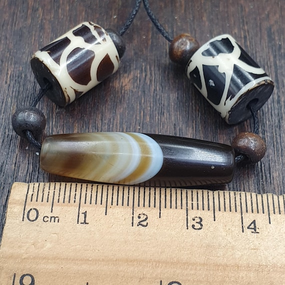 Antique Yemeni Agate & Tibetan Yak Bone Bead Necklace | Tribal Jewelry 36mm