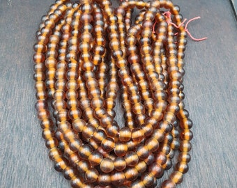Vintage glass beads brown fancy trade beads 9.5mm strand