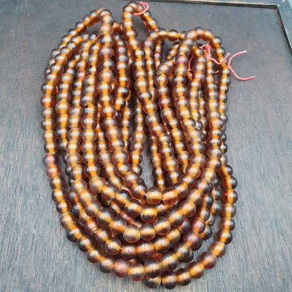 Vintage glass beads brown fancy trade beads 9.5mm strandGift