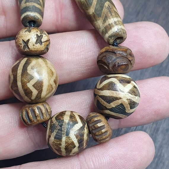 Asian burmese old pumtek stone beads long necklac… - image 5