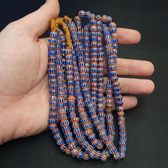 Vintage venetian trade style beads old multi glass chevron beads strand 9mm