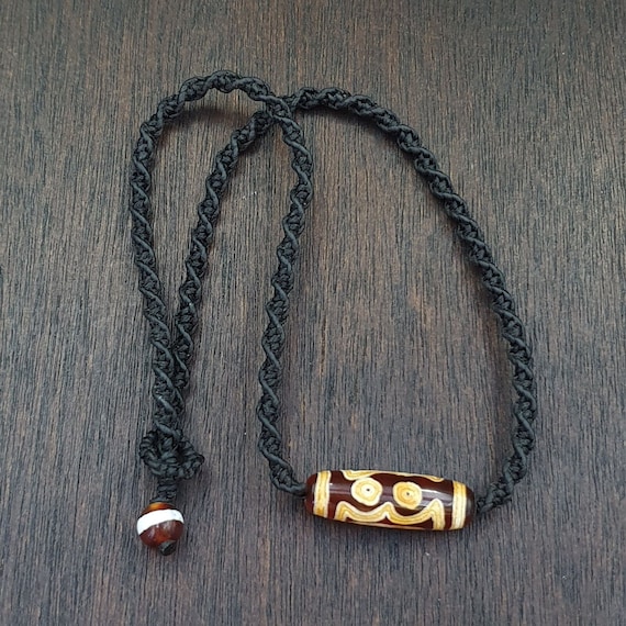 3 eyes taiwan etched age bead old amulet red agate vintage pendant necklace