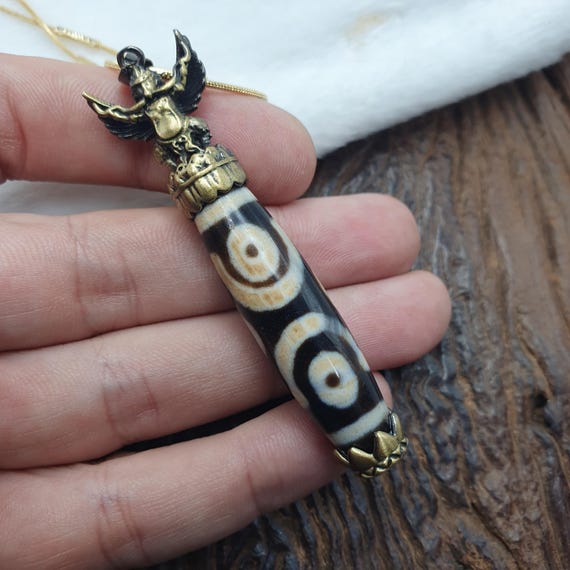 Rare 6 eyes tibetan nepalese agate bead dzi pendant necklace
