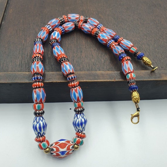 Venetian inspired vintage trade beads vintage mix chevron beads necklace bch-35