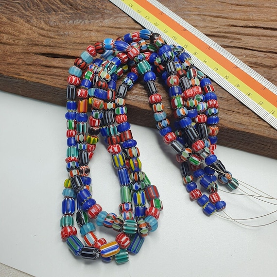 Lot 3 vintage venetian african style glass chevron 6-10mm beads long strandGift