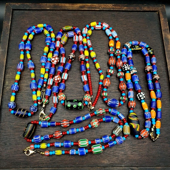 Wholesale 5 pcs vintage chevron and white heart venetian glass beads necklacesGift