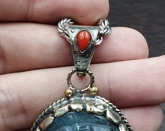 Collier Homme Vintage Figurine Bleu Labradorite - Sculpture Feu - Marque East Oasis