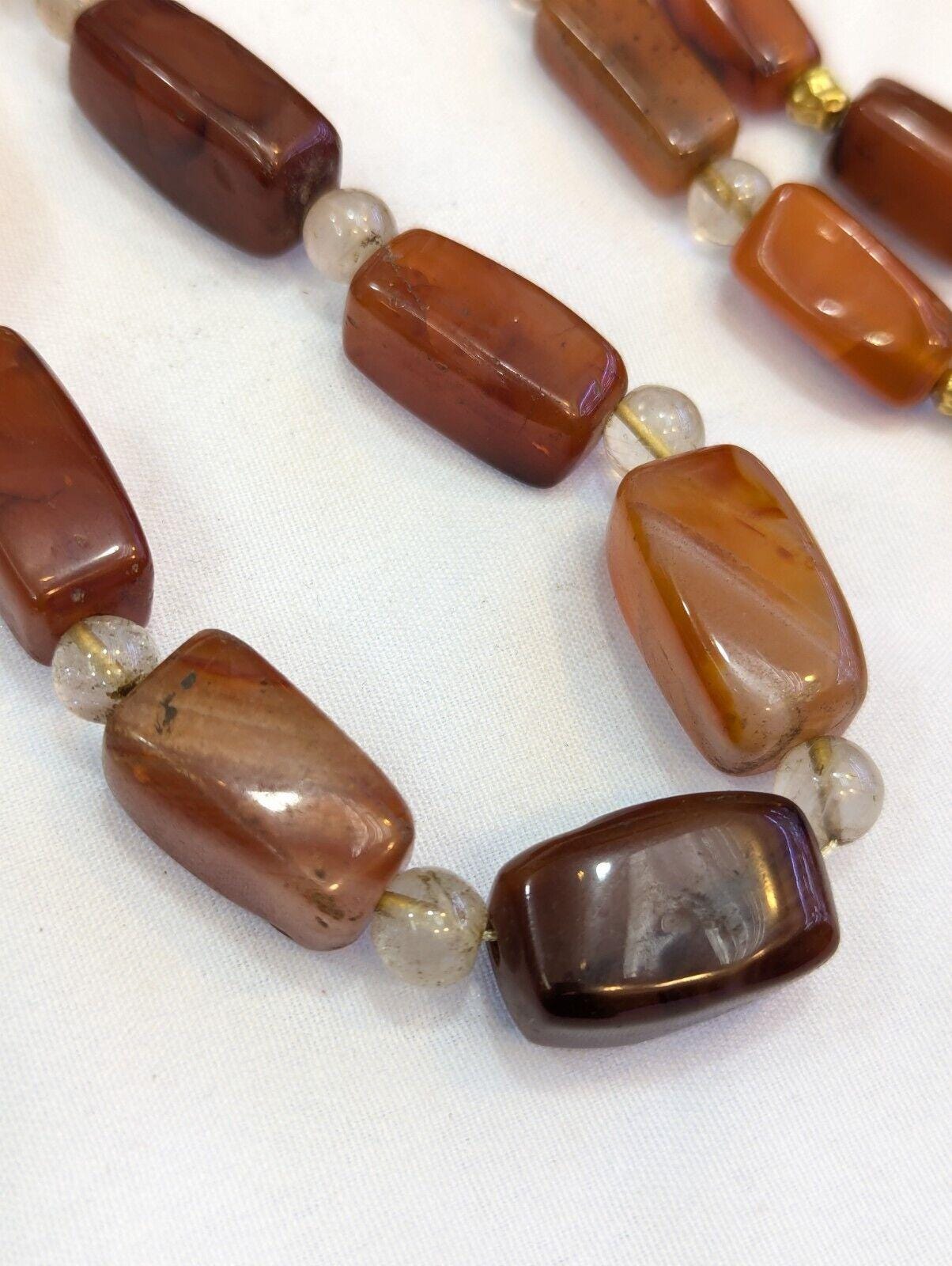Collier Ancien Africain En Cristal D'agate, Cornaline Et Perles De Quartz - Origine Mali, Pré-1400