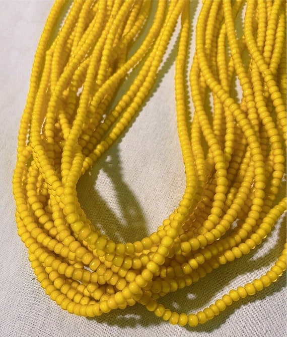 Yellow 4 mm antique venetian  white heart trade beads long strand necklace