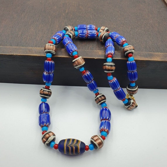Collier Perles De Verre Murano Et Bohème - Chevron Multicolore (Création Unique)