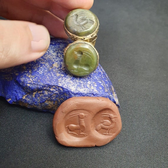 Pair antique old jade stone mystical animal bird … - image 10