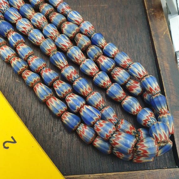 Antique Vintage Venetian inspired Chevron Glass Beads Strand 8-9mm