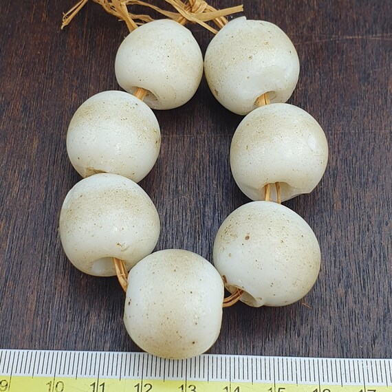 Rare Antique African Glass Trade Beads Lot of 7 - Vintage Opaque White Pigeon Egg Beads