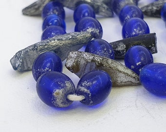 Old beads blue glass with ancient roman glass jewelry necklace antiquity
