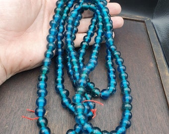 Vintage glass beads aqua blue fancy beads 10.5mm-11mm strand