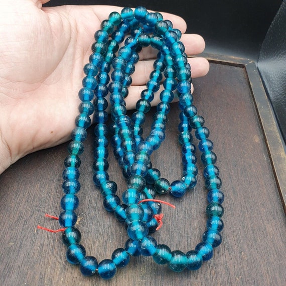 Vintage glass beads aqua blue fancy beads 10.5mm-11mm strandGift