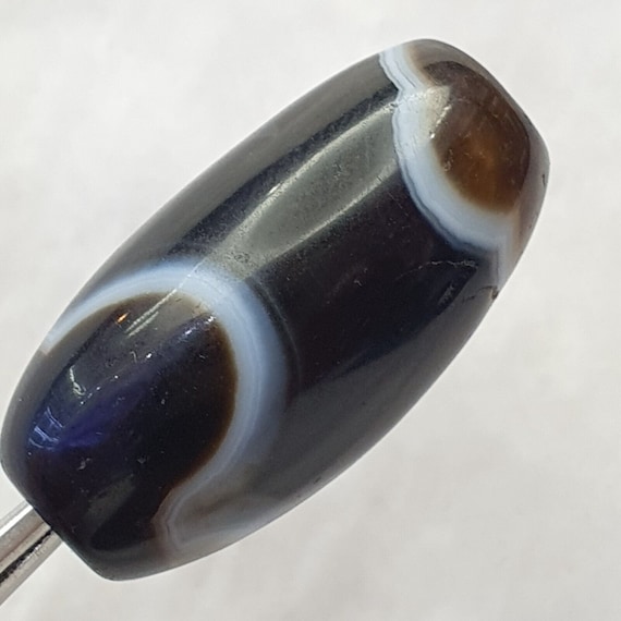 Antique indo tibetan beautiful pattern agate beads, amulet bead 29mm x 15mm