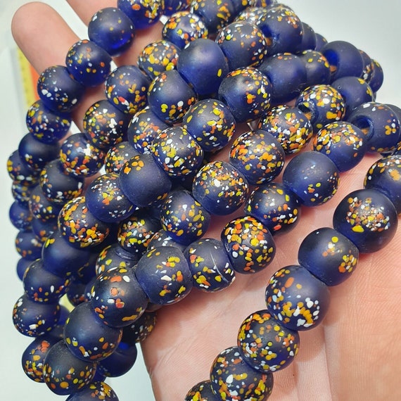 Vintage trade cobalt blue candy glass beads beaded necklace cnd-b1Gift