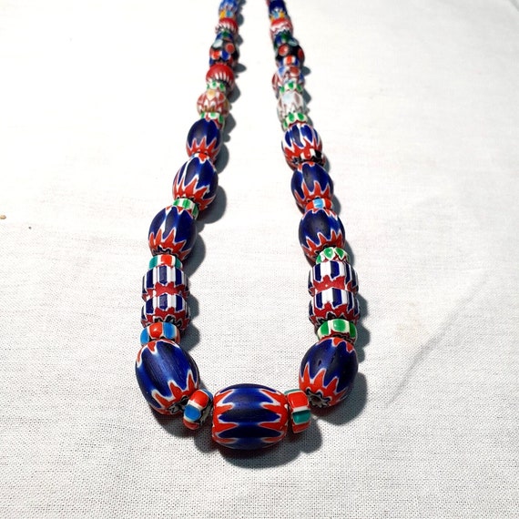 Amazing venetian inspired glass beads multicolor chevron beads necklace #102Gift