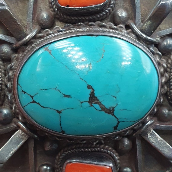 Big men's vintage natural turquoise, coral 925 si… - image 9