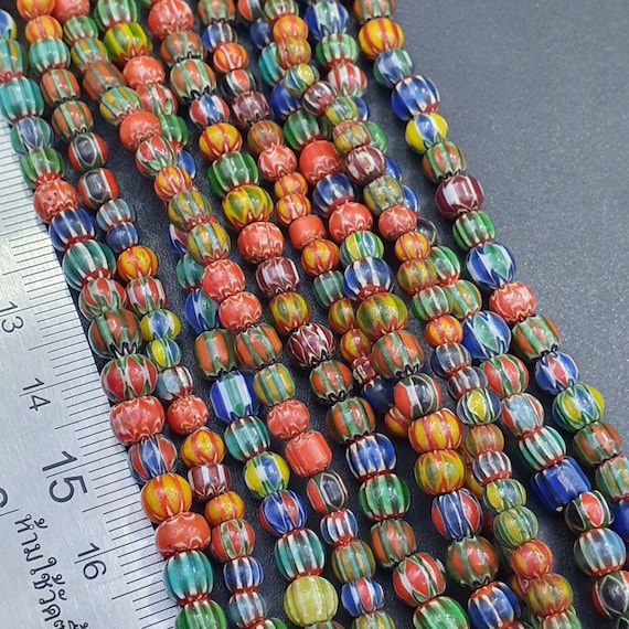Vintage venetian african style glass chevron 5mm beads long strand