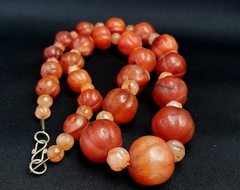 Old ancient indo tibetan carnelian agate beads prayer beads jewelry necklace