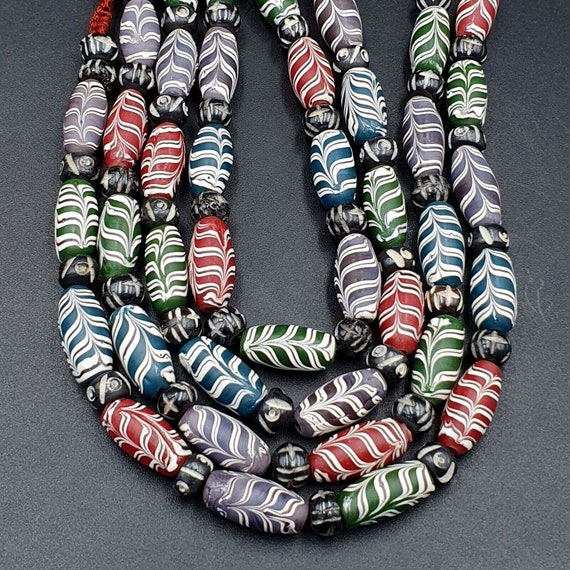 Buy Vintage Venerano Art Fancy Feather Beads 18x9.5mm Multi Clr 
