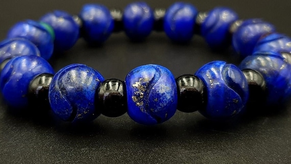 13mm,lapis lazuli stone bead, carved natural blue lapis stone, gemstone 6mm hole