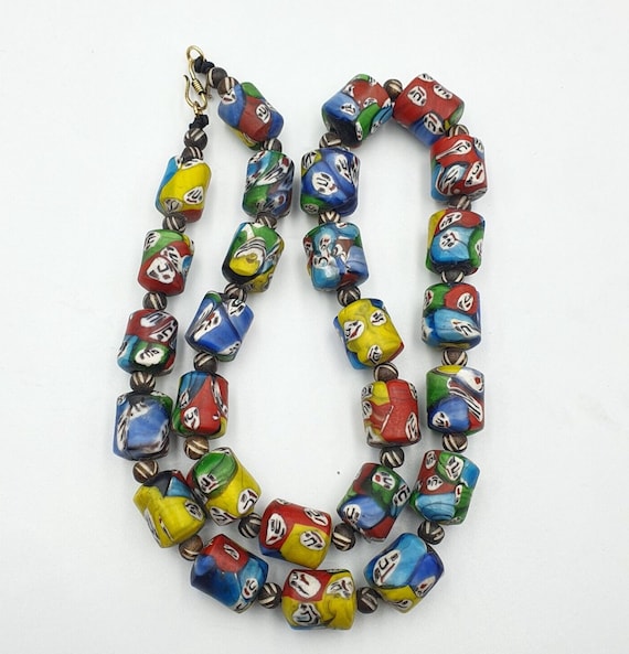 Vintage colorfull venerano face glass beads beaded necklaceGift