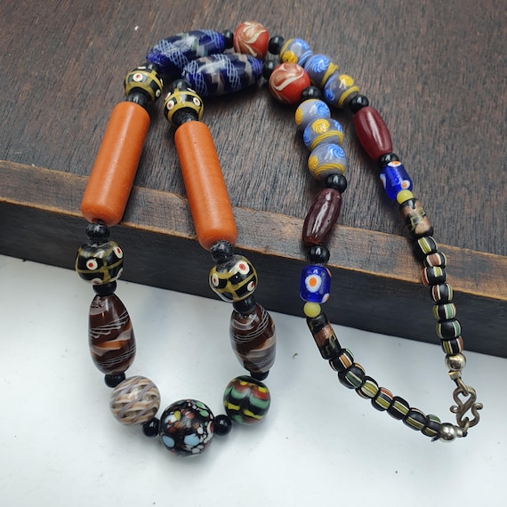 Vintage Venetian Style Millefiori Glass Beads Necklace Lampwork Jewelry - Rare Bead Strand