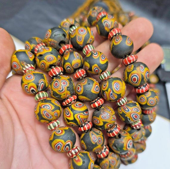 Vintage venetian style gabri and chevron mix glass beads necklace mx-870.