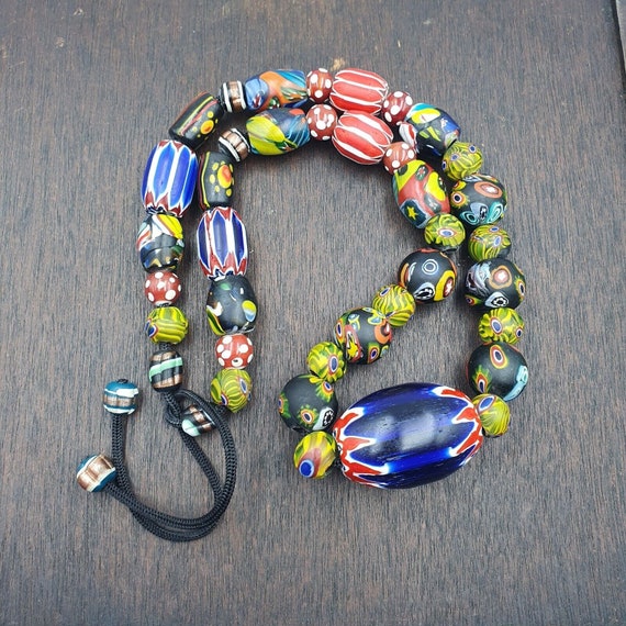 Vintage roman venetian style chevron mosaic glass beads necklace mx-28Gift