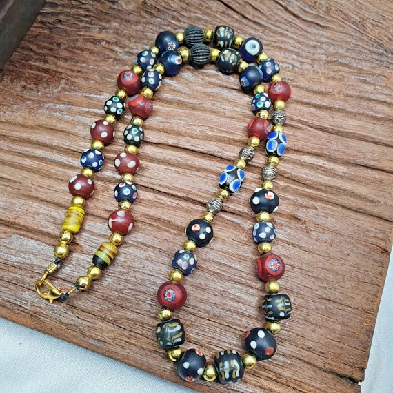 Vintage venetian style skunk and turkish evil eye beads necklace