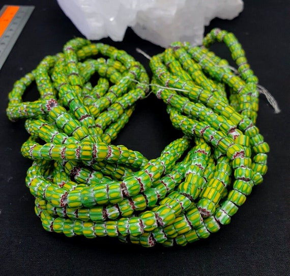 Tiny lemon green red chevrons venetian beads african necklace 7mm