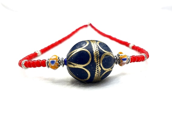 Beautiful venetian white heart trade beads afghan vintage brass bead necklace