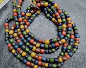 Vintage Multicolor Thai Glass Bead Necklace: 8mm Long Strand