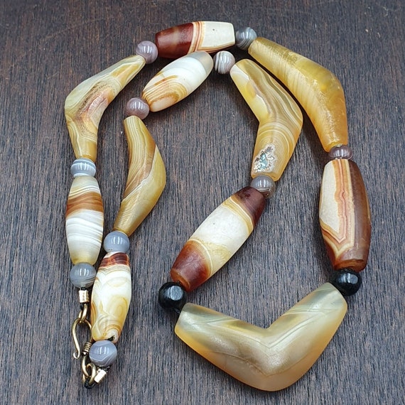 Antique yemeni old crystal agate middle eastern yellow agate beads necklace