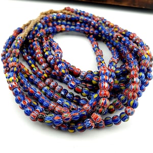 Vintage venetian african style multicolor glass chevron 6.5-7mm beads strand