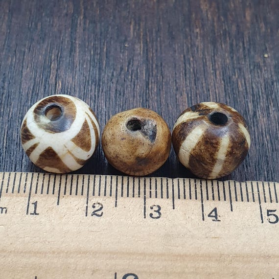 3 pcs lot south asian burmese antiques pumtek petrified wood stone Beads