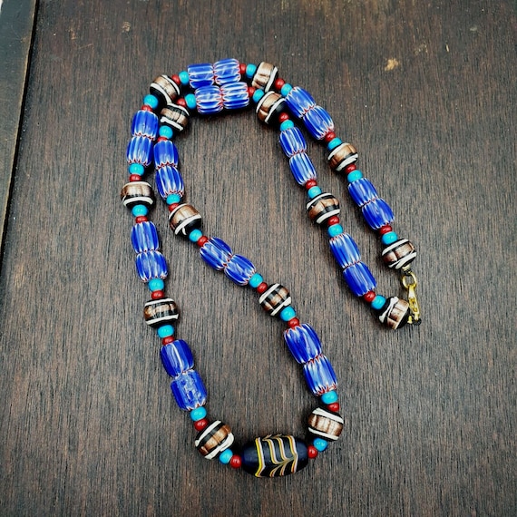 Harmony of murano mix venetian inspired beadwork chevron beads necklace nc-504