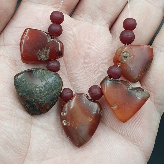 Antique ancient lot 5 agate pendent old himalayan tibetan african agate bead