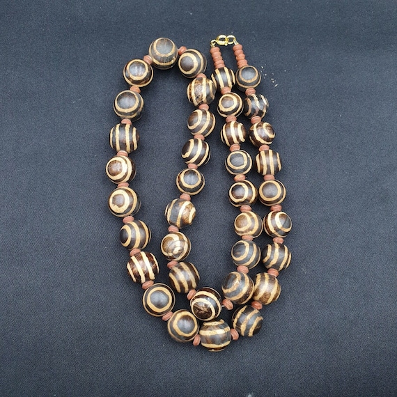 South asian burmese old pumtek petrified wood beads necklace strand 14-15mm
