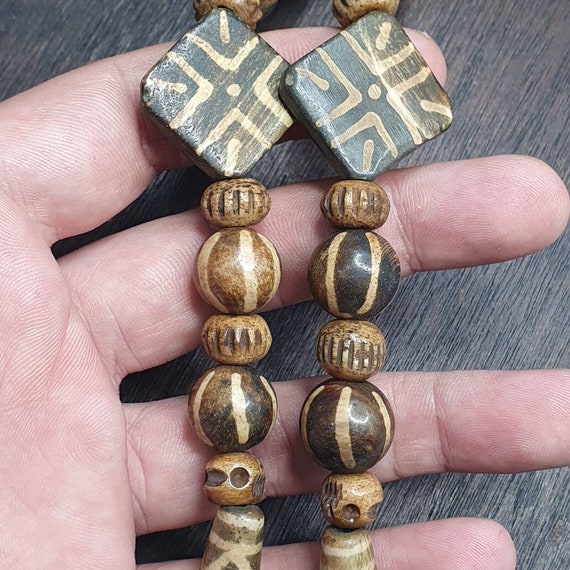 Asian burmese old pumtek stone beads long necklac… - image 7