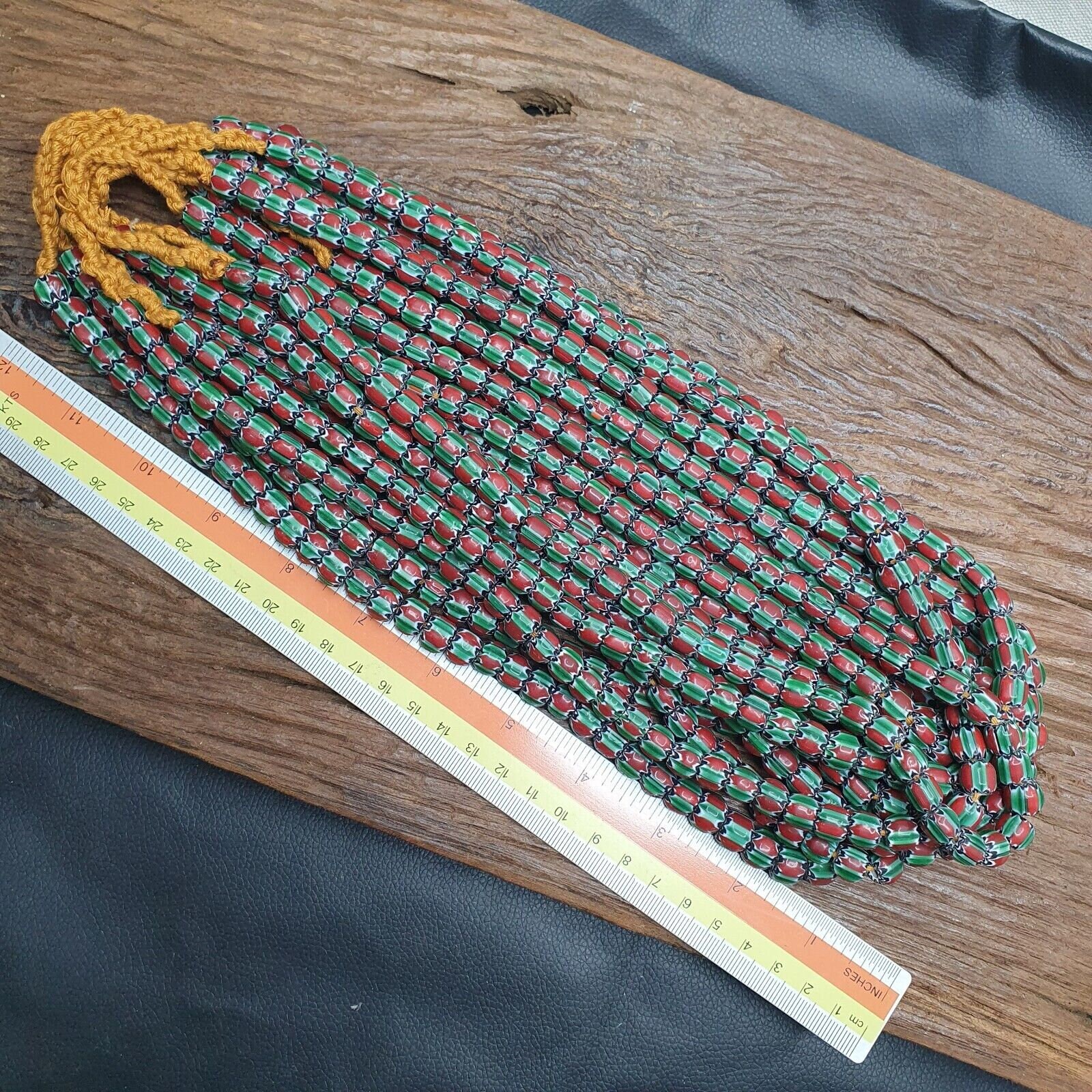 Collier De Perles Chevron Verre Vénitien Pastèque - 9mm, 24 Pouces - Neuf