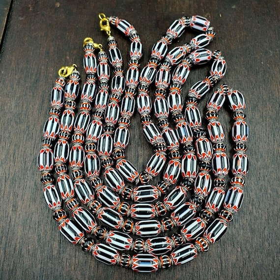 Vintage venetian style black chevron 6 layer beads necklace bb-c3